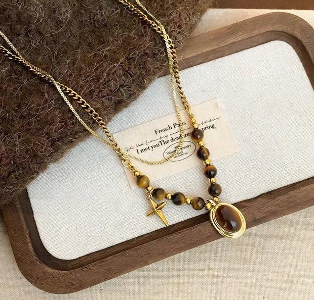 COLLAR DOBLE OJO DE TIGRE