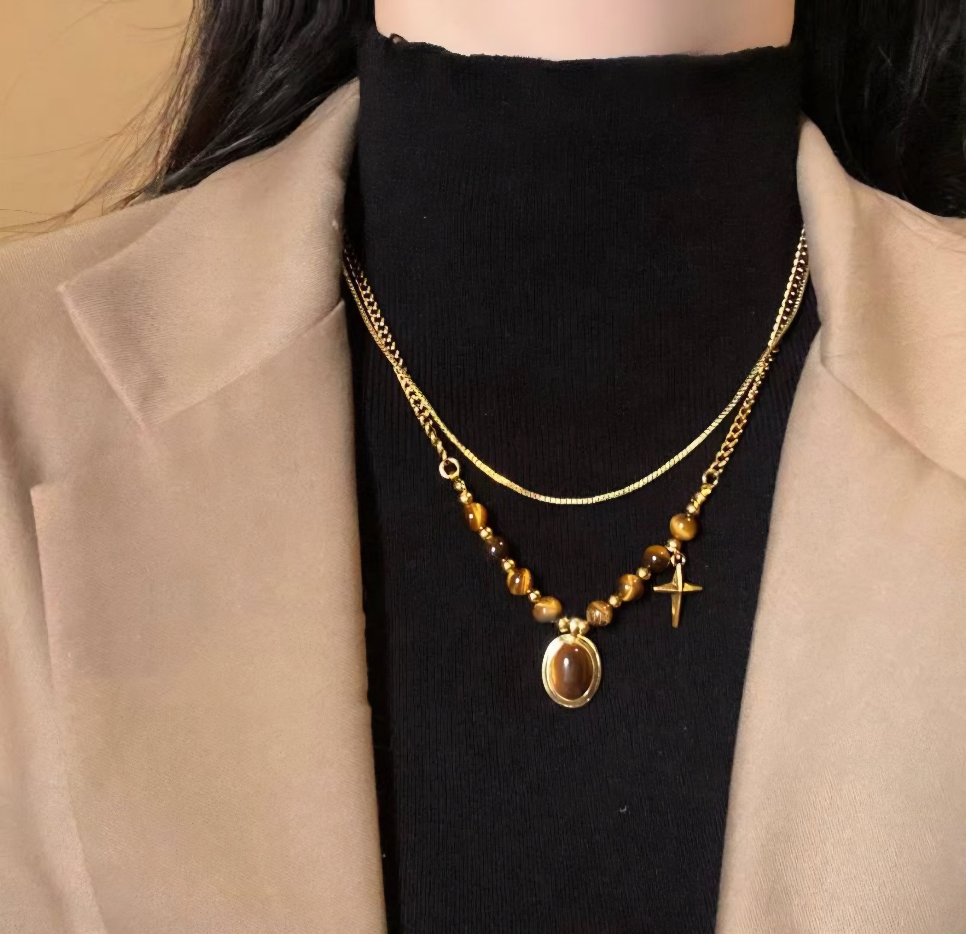 COLLAR DOBLE OJO DE TIGRE