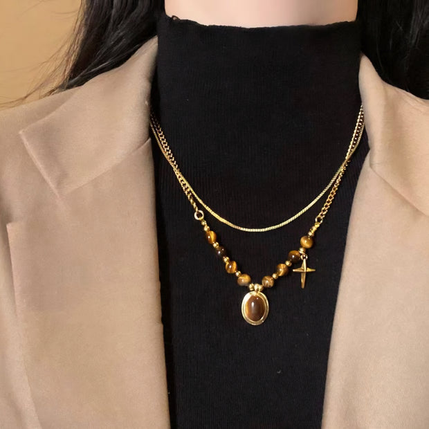 COLLAR DOBLE OJO DE TIGRE