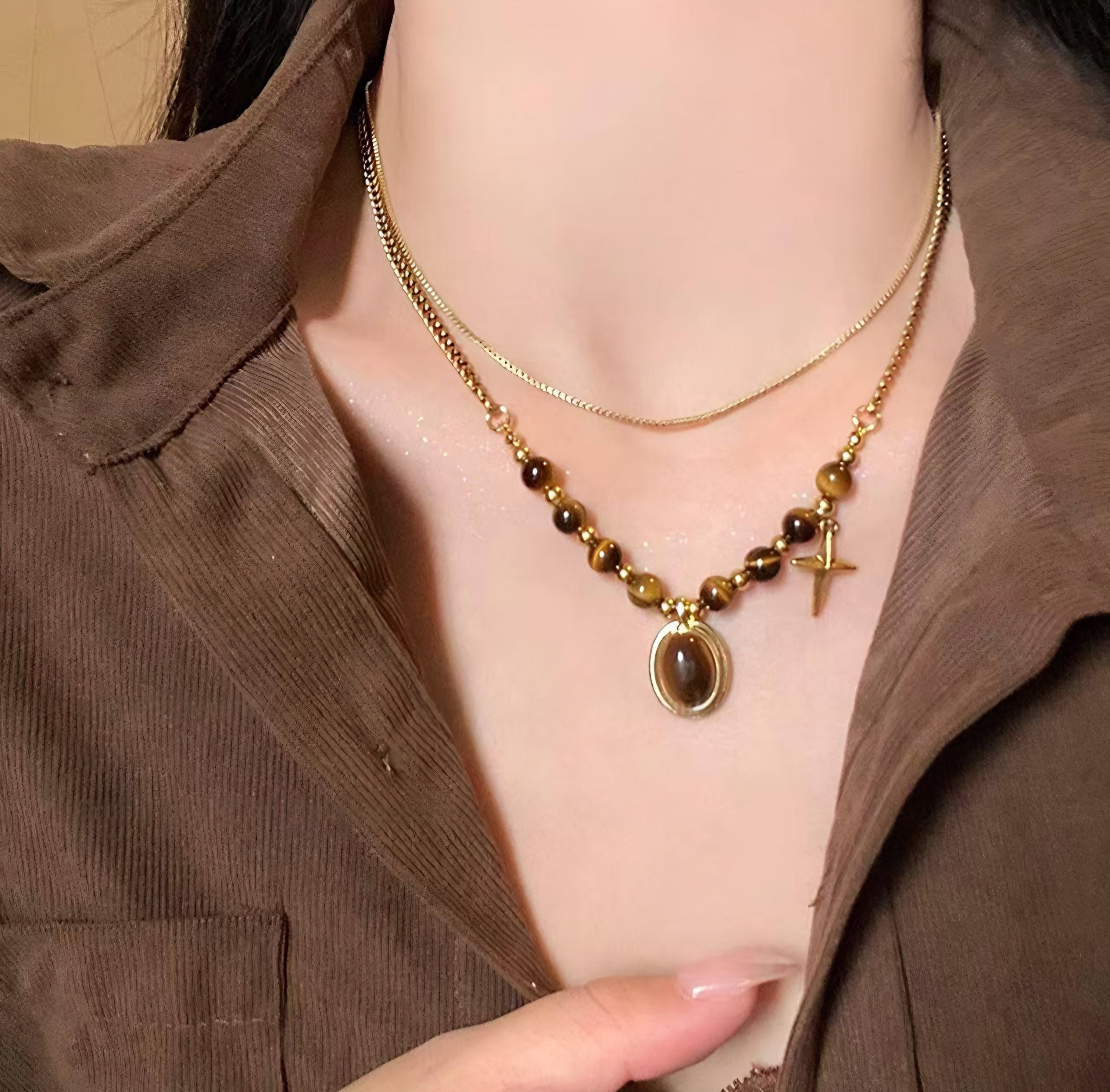 COLLAR DOBLE OJO DE TIGRE