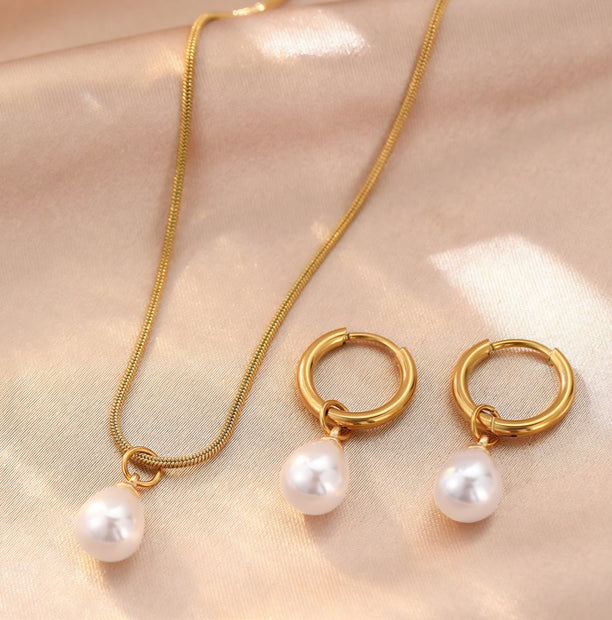 SET 2 PZ COLLAR Y ARETES CON PERLAS