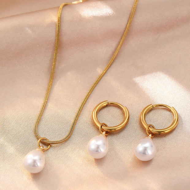 SET 2 PZ COLLAR Y ARETES CON PERLAS